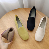 2023 Mesh Flat Breathable Ballet Women Loafers με τετράγωνα δάχτυλα άνοιξη μονόχρωμο ρηχό αθλητικό παπούτσια οδήγησης πλεκτά παπούτσια για σκάφος Μοκασίνι