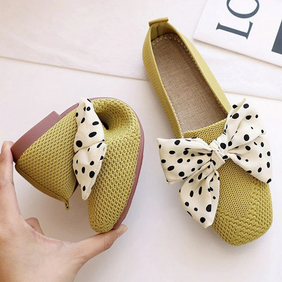 2023 Mesh Flat Breathable Ballet Women Loafers με τετράγωνα δάχτυλα άνοιξη μονόχρωμο ρηχό αθλητικό παπούτσια οδήγησης πλεκτά παπούτσια για σκάφος Μοκασίνι