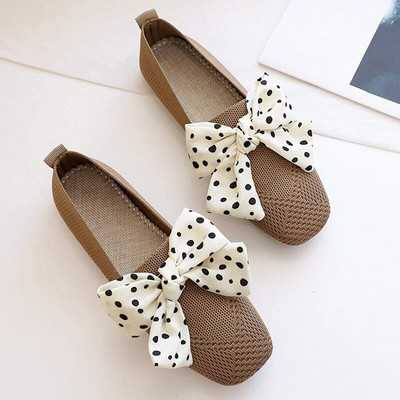 2023 Mesh Flat Breathable Ballet Women Loafers με τετράγωνα δάχτυλα άνοιξη μονόχρωμο ρηχό αθλητικό παπούτσια οδήγησης πλεκτά παπούτσια για σκάφος Μοκασίνι