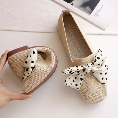 2023 Mesh Flat Breathable Ballet Women Loafers με τετράγωνα δάχτυλα άνοιξη μονόχρωμο ρηχό αθλητικό παπούτσια οδήγησης πλεκτά παπούτσια για σκάφος Μοκασίνι