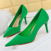 2023 Γυναικείες 7,5cm 10,5cm Ψηλοτάκουνα Scarpins Pumps Lady Plus Size Πράσινο Μωβ Φετίχ Γάμος Νυφικά Χαμηλά Τακούνια Μεταξωτά Σατέν Παπούτσια