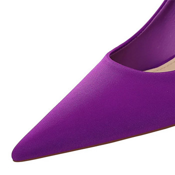 2023 Дамски 7,5 см 10,5 см високи токчета Scarpins Помпи Дамски големи зелени лилави фетиш сватбени булчински обувки на нисък ток Копринени сатенени обувки