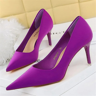 2023 Γυναικείες 7,5cm 10,5cm Ψηλοτάκουνα Scarpins Pumps Lady Plus Size Πράσινο Μωβ Φετίχ Γάμος Νυφικά Χαμηλά Τακούνια Μεταξωτά Σατέν Παπούτσια