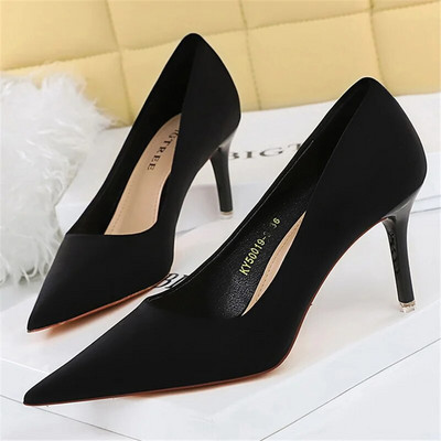 2023 Γυναικείες 7,5cm 10,5cm Ψηλοτάκουνα Scarpins Pumps Lady Plus Size Πράσινο Μωβ Φετίχ Γάμος Νυφικά Χαμηλά Τακούνια Μεταξωτά Σατέν Παπούτσια