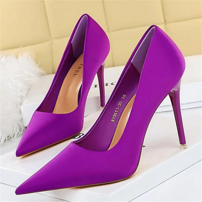 2023 Γυναικείες 7,5cm 10,5cm Ψηλοτάκουνα Scarpins Pumps Lady Plus Size Πράσινο Μωβ Φετίχ Γάμος Νυφικά Χαμηλά Τακούνια Μεταξωτά Σατέν Παπούτσια