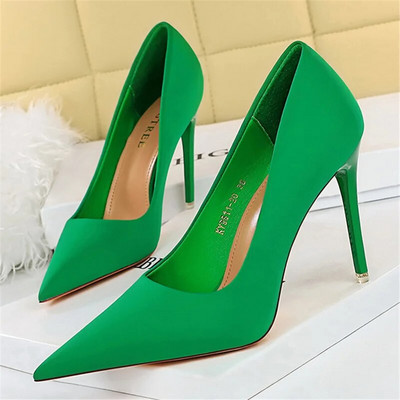 2023 Γυναικείες 7,5cm 10,5cm Ψηλοτάκουνα Scarpins Pumps Lady Plus Size Πράσινο Μωβ Φετίχ Γάμος Νυφικά Χαμηλά Τακούνια Μεταξωτά Σατέν Παπούτσια