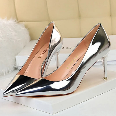 2023 Γυναικείες 7,5cm 10,5cm Ψηλοτάκουνα Scarpins Pumps Lady Plus Size Πράσινο Μωβ Φετίχ Γάμος Νυφικά Χαμηλά Τακούνια Μεταξωτά Σατέν Παπούτσια