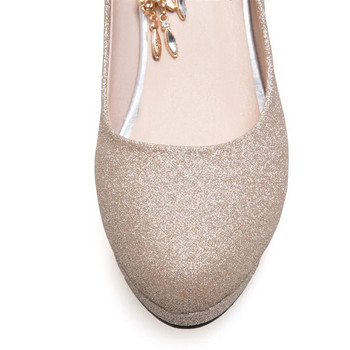 Пролетни златни дамски обувки с високи токчета на платформа Есен 2023 Луксозни сватбени обувки с прихващане на глезена Tacones Mujer Silver Pink 31-43