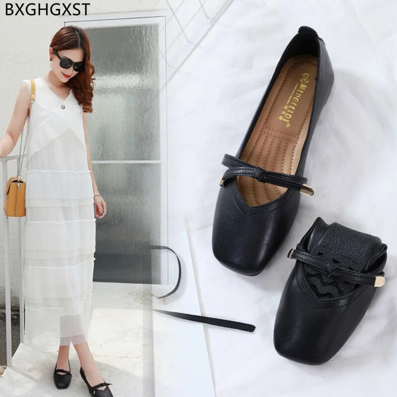 Plakanie apavi sievietēm 2023. g. svārki Ādas ikdienas apavi Sieviešu melni apavi basām kājām Siev.