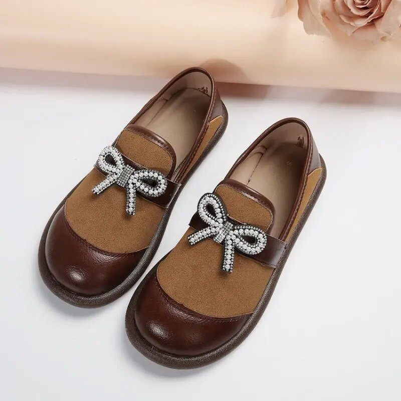 Ādas sieviešu apavi, slinki ikdienas apavi Sieviešu plakani apavi Sieviešu rokām gatavoti ādas apavi sievietēm pavasara mode, vienkārša Plus Siz 41 jauns