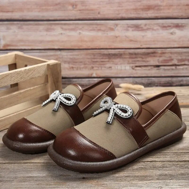 Ādas sieviešu apavi, slinki ikdienas apavi Sieviešu plakani apavi Sieviešu rokām gatavoti ādas apavi sievietēm pavasara mode, vienkārša Plus Siz 41 jauns