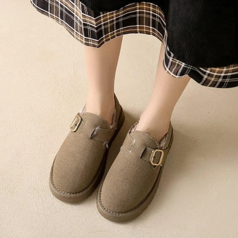 Siltums Kurpes Sievietēm Plakanas, Apaļš purngals Ikdienišķas Sieviešu kedas Uzvelkamas Kažokādas Kleita Ziemas Retro Angļu Stils Komforts Mode