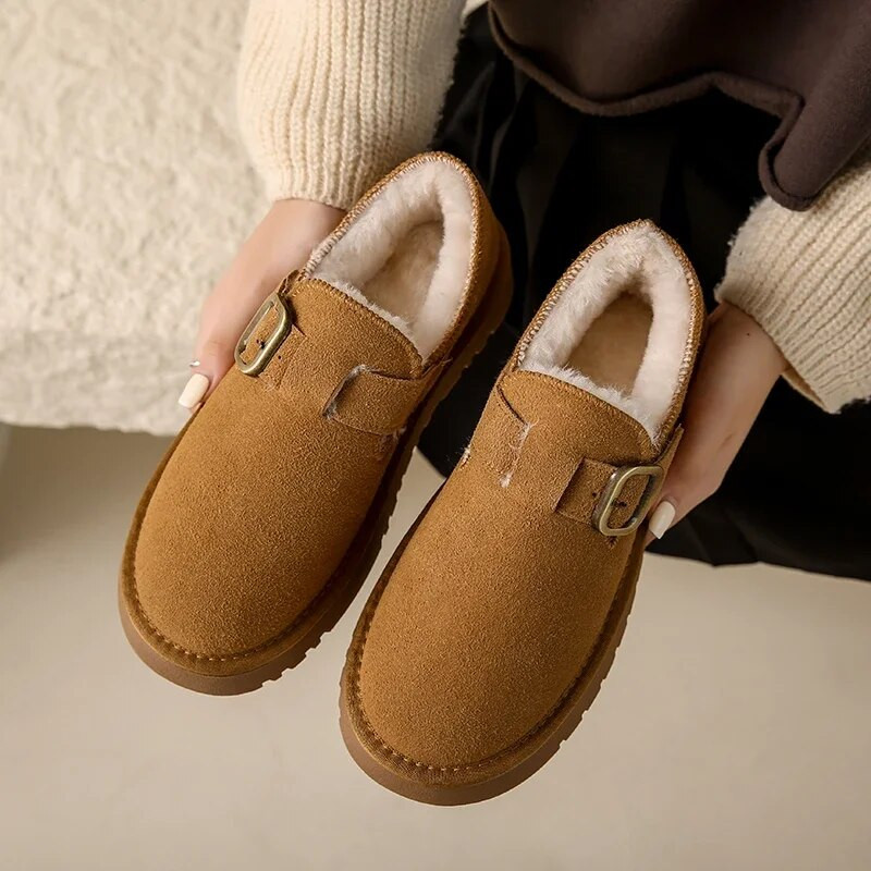 Siltums Kurpes Sievietēm Plakanas, Apaļš purngals Ikdienišķas Sieviešu kedas Uzvelkamas Kažokādas Kleita Ziemas Retro Angļu Stils Komforts Mode