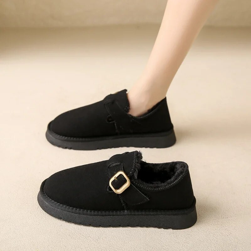 Siltums Kurpes Sievietēm Plakanas, Apaļš purngals Ikdienišķas Sieviešu kedas Uzvelkamas Kažokādas Kleita Ziemas Retro Angļu Stils Komforts Mode