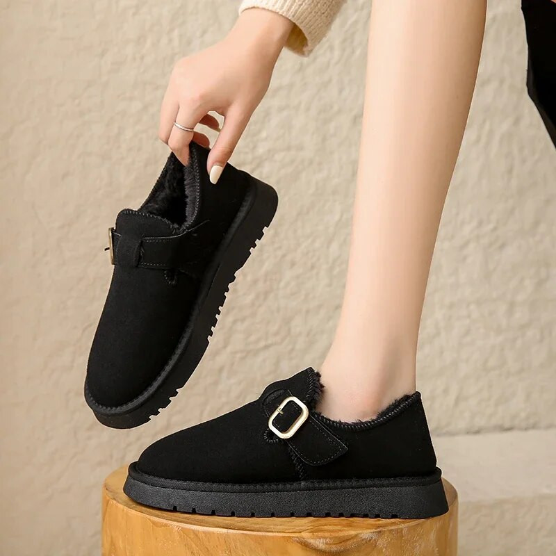 Siltums Kurpes Sievietēm Plakanas, Apaļš purngals Ikdienišķas Sieviešu kedas Uzvelkamas Kažokādas Kleita Ziemas Retro Angļu Stils Komforts Mode