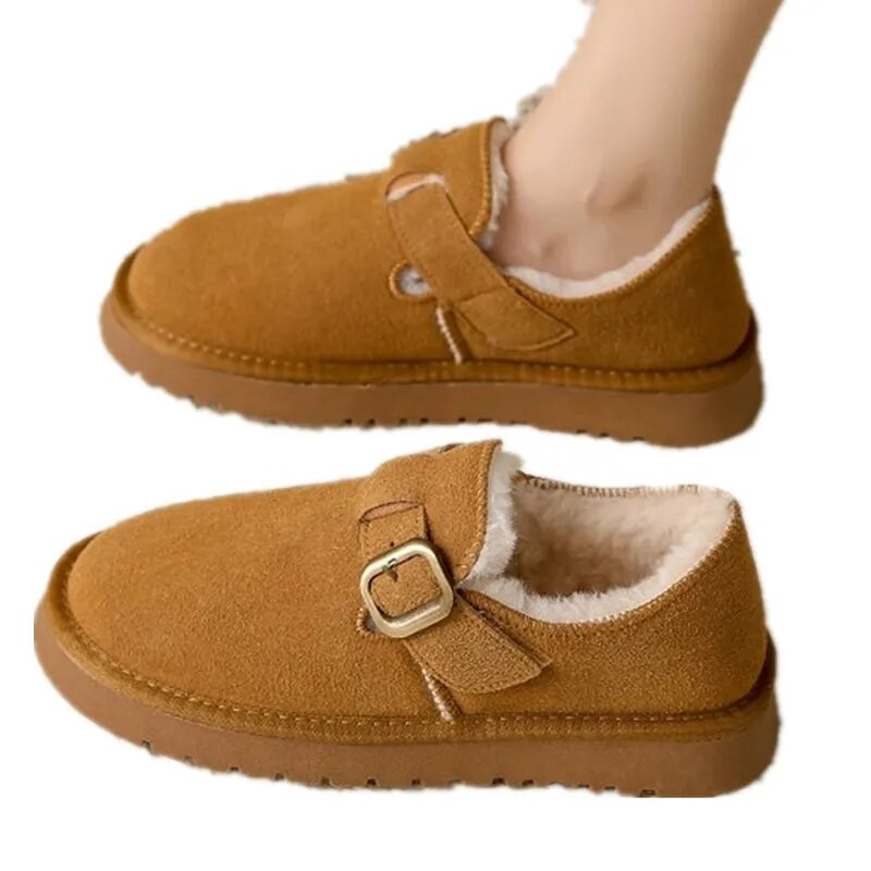 Siltums Kurpes Sievietēm Plakanas, Apaļš purngals Ikdienišķas Sieviešu kedas Uzvelkamas Kažokādas Kleita Ziemas Retro Angļu Stils Komforts Mode