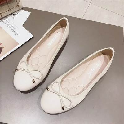 Равни обувки Дамски плоски обувки Пролет/есен Кръгъл лък Единични обувки с плоска подметка за дамски обувки Мода Zapatos Mujer Comodos Modernos