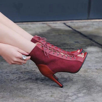 Нови летни обувки Тънки токчета Ботуши до глезена Дамски обувки с отворени пръсти с връзки Масивни дамски дизайнерски ботуши Кухи секси ботуши с висок ток