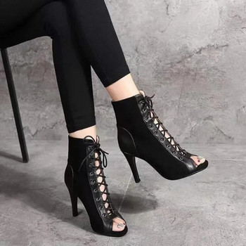 Νέα καλοκαιρινά παπούτσια με λεπτές γόβες Γυναικείες μπότες με κορδόνια Peep toe Παπούτσια γυναικεία ντιζάιν μπότες Hollow Sexy Boots Ψηλοτάκουνα