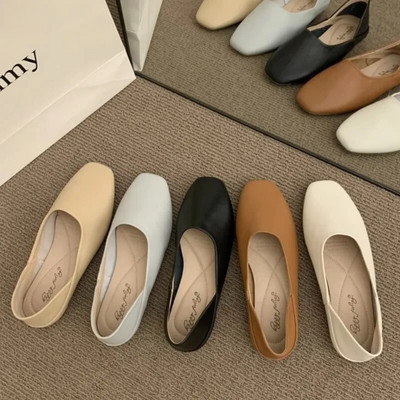 2023 Γυναικεία Flat Square Boat Shoes Candy Color Slip on Flat Shoes Woman Loafes Μαύρα Shallow Concise Sneakers Φθινόπωρο 1487C