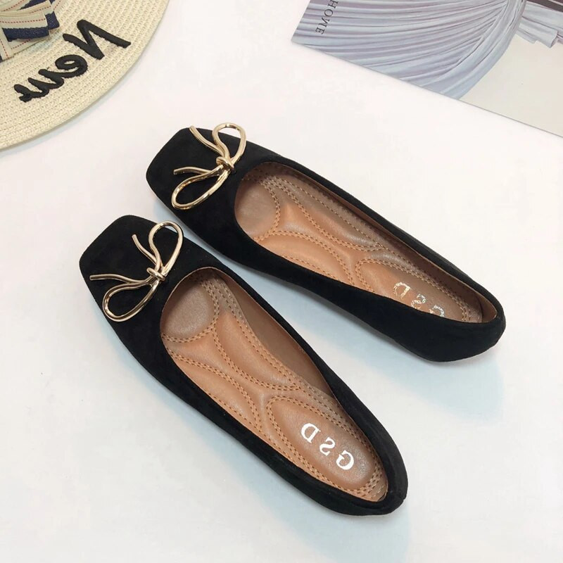 2023. gada pavasaris/rudens Jauni sieviešu apavi ar tauriņiem, plakaniem, sekla mutes dobuma apaviem, lielizmēra sieviešu apavi ar kvadrātveida purngalu