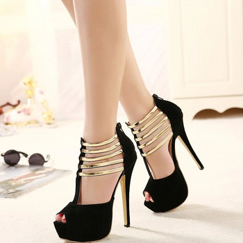 Comemore Секси Дамски обувки с високи токчета Елегантни метални дамски обувки с платформа, черни, червени обувки на среден ток Размер 34 45 Tacones Mujer