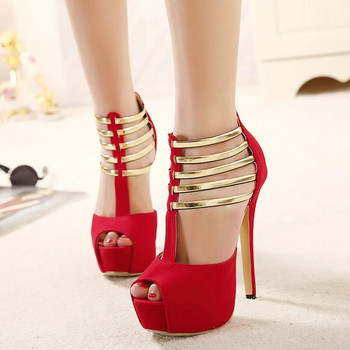 Comemore Секси Дамски обувки с високи токчета Елегантни метални дамски обувки с платформа, черни, червени обувки на среден ток Размер 34 45 Tacones Mujer