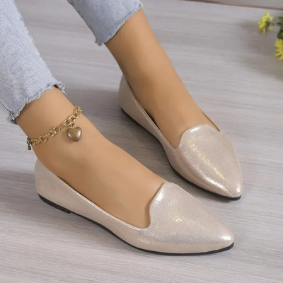 2024 Дамски равни обувки Модни мокасини с приплъзване Дишащи еластични балетни обувки Плитки равни дамски обувки с меко дъно с остри пръсти 43
