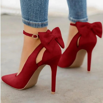 Comem Дамски дамски обувки с тънък ток, секси дамски обувки с катарама, червени, плюс размер 43 Дамски високи токчета с остри пръсти