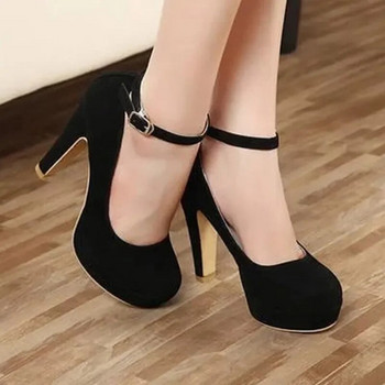 2023 Дамски обувки на висок ток Пролетни нови работни обувки с дебел ток Универсални обувки на висок ток Черни модни дамски обувки Zapatos Mujer