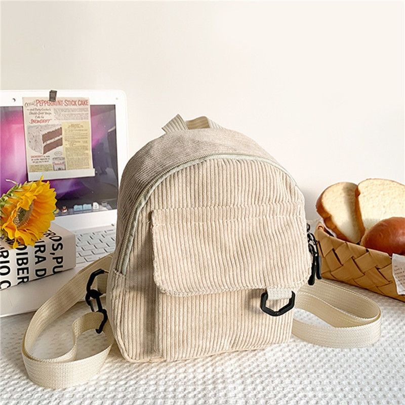 Női mini hátizsák, divatos, egyszínű kordbársony, kicsi, egyszerű alkalmi utazás, nagy kapacitású, tartós női iskolatáska
