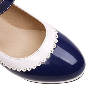 Дамски обувки на ток Дамски помпи на платформа с плитка уста и кръгли пръсти Обувки за жени Mary Jane Обувки на висок ток