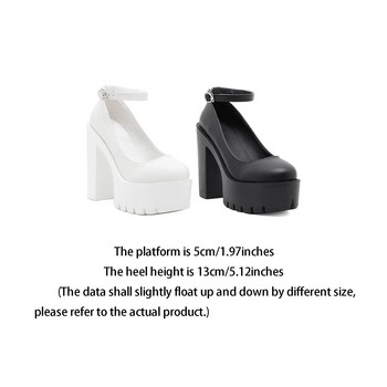 Дамски класически помпи Модни обувки на платформа на високи токчета Дебел ток Каишка около глезена Чисто нова 2022 г. Модерна жена Marry Jane Черна