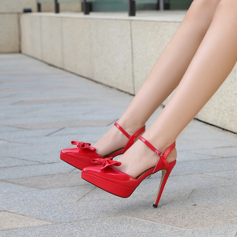 Bow Back Sieviešu augstpapēžu kurpes Sieviešu PU/zamšādas D`Orsay Pumps Platformas Potītes Sprādze Dobas Sandales Vakara Ballīšu Apavi Stiletto Izmērs46