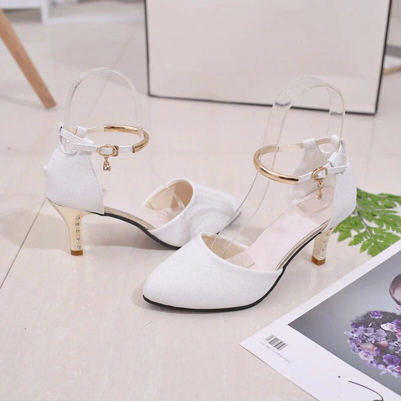 Comemore 2023 Sieviešu klasiskās kāzu līgavas balta sprādzes siksna, augstpapēžu siksna, sieviešu apavi, rozā, komfortabli, seksīgi ballīšu papēži