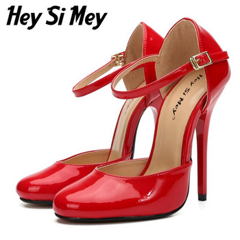 Hey Si Mey Помпи с висок ток Модни червени черни дамски сандали на ток D\'Orsay Голям размер 45 48 Пролет Лято Офис парти обувки Дамски
