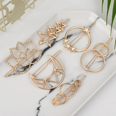 Modes Multi-style Vienkārša mīlestība matu saspraudes Metāla ģeometriskā sakausējuma matu lente Moon Hairgrip Barrette Girls Sieviešu matu aksesuārs