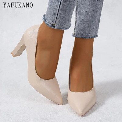 Κλασικά απλά Point Toe Μικρές αντλίες με χοντρό τακούνι Μαύρα παπούτσια εργασίας γραφείου Κομψά γυναικεία παπούτσια για πάρτι Γυναικεία ψηλοτάκουνα