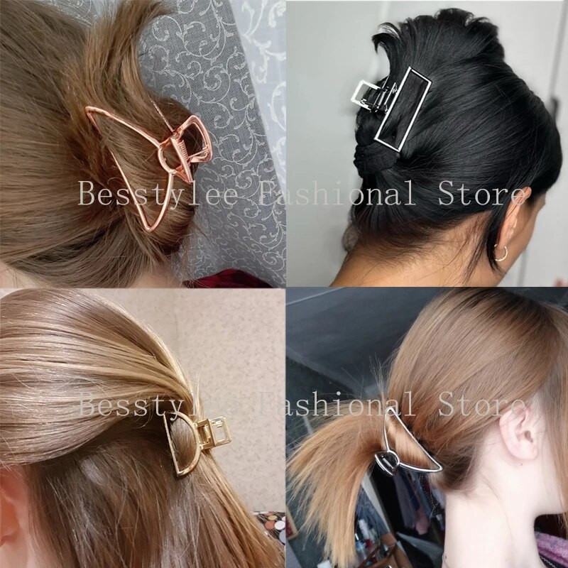 Sieviešu meitenes ģeometriskas matu spīļu skavas Metāla matu krabis mēness formas matu spīles vienkrāsains matadata Liela izmēra matu aksesuāri