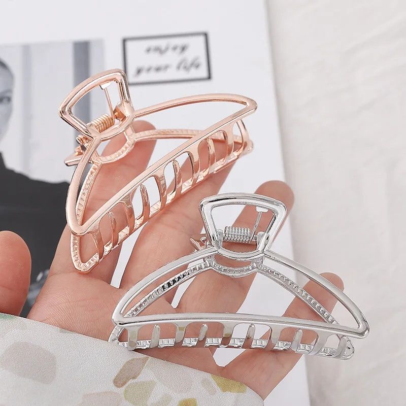 Sieviešu meitenes ģeometriskas matu spīļu skavas Metāla matu krabis mēness formas matu spīles vienkrāsains matadata Liela izmēra matu aksesuāri