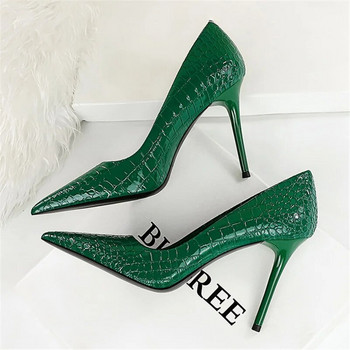 Γυναικεία ψηλοτάκουνα στιλέτο 10 εκ. Μυτερή μύτη Πράσινη γυμνή γόβες Γραφείο Lady Serpentine Λουστρίνι λουστρίνι Wedding Party Prom Shoes