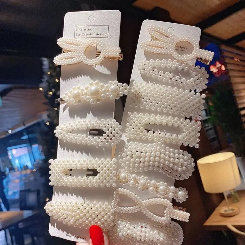 1 Komplekts Ģeometriski ziedu pērļu matu sprādzes Sieviešu matu sprādzes Modes Akrila stieņi Matu rokturi Matu Aksesuāri Meiteņu Rotaslietas