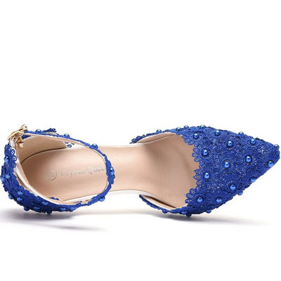 Pantofi de nunta Mireasa Pantofi de nunta albi pentru femeie cu tocuri inalte Pompe cu curea la glezna Pantofi de dama din dantela cu strass cu tocuri inalte Pantofi de petrecere