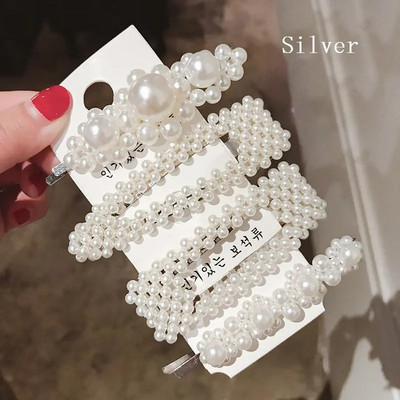 F01 Solid Pearl matu klipšu komplekts sievietēm Hair Barrette Modes matu sprādzes Snap Barrettes Moderni roku darbs matu veidošanas aksesuāri