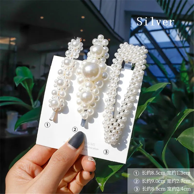 F01 Solid Pearl matu klipšu komplekts sievietēm Hair Barrette Modes matu sprādzes Snap Barrettes Moderni roku darbs matu veidošanas aksesuāri