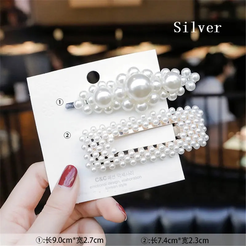 F01 Solid Pearl matu klipšu komplekts sievietēm Hair Barrette Modes matu sprādzes Snap Barrettes Moderni roku darbs matu veidošanas aksesuāri