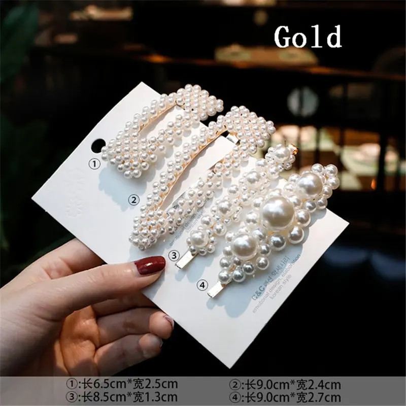 F01 Solid Pearl matu klipšu komplekts sievietēm Hair Barrette Modes matu sprādzes Snap Barrettes Moderni roku darbs matu veidošanas aksesuāri