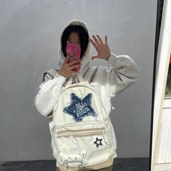 Vintage μόδας τζιν γράμματα αστέρι σακίδια Γλυκιά καθημερινή κορεάτικη σχολική τσάντα Y2k αισθητικής αντίθεσης χρώματος All match Γυναικεία σακίδιο πλάτης