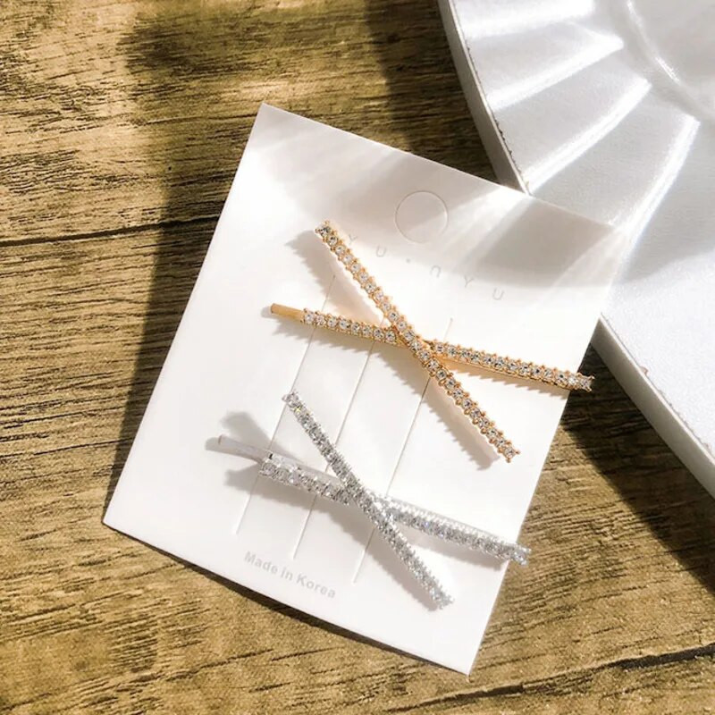 Spīdīgi Rhinestone Metāla matu sprādzes Sievietēm Mode Vienkārša Zelta Sudraba Krāsa Matu sprādzes Meiteņu Matu Aksesuāri Matu Spraudītes Rotaslietas