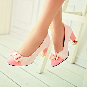 Hot 2023 Candy Color Γυναικεία παπούτσια για άντληση Παπούτσια με ρηχά μπλοκ ψηλοτάκουνα φόρεμα Αντλία φόρεμα Γλυκό παπιγιόν ροζ γαμήλια γυναικεία παπούτσια εργασίας